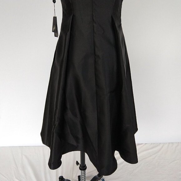 Adrianna Papell Mikado Fit & Flare Dress Black Size 2 NWT Beaded Hi Low Pockets - Picture 9 of 12